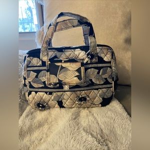 Vera Bradley Floral Black And Cream Lunch Bag Insulated,  Clear ID Slip, Zip